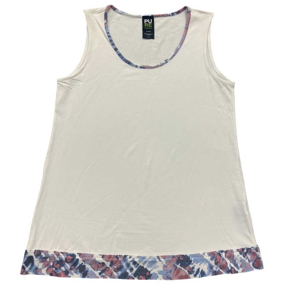 Pure Essence Tank Top Womens Medium Cream Bamboo Rayon‎ Blend Abstract Trim